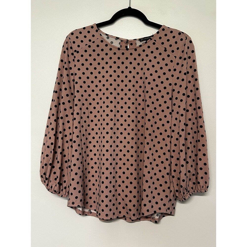 Adrianna Papell Pink and Black Polka Dot Blouse Women's Size Large Long Sleeve